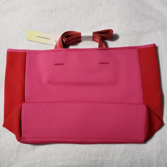 SUMMERSALT Neoprene Beach Tote Pink Red Mesh Zippered Inner Pocket Snap Closure - Picture 4 of 11